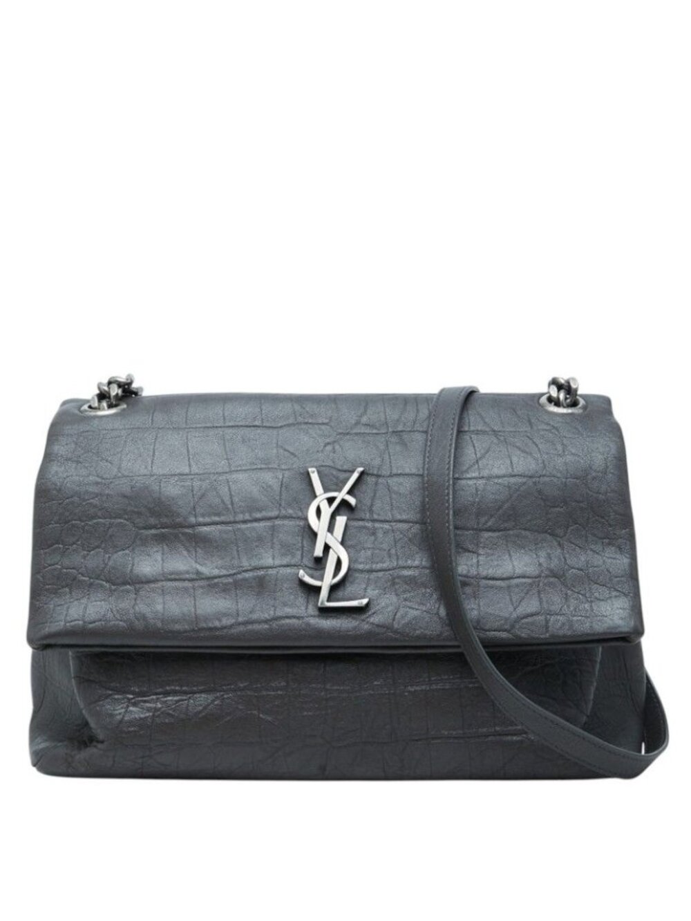 Saint Laurent YSL Logo West Hollywood Crossbody Chain Shoulder Bag Black Leather